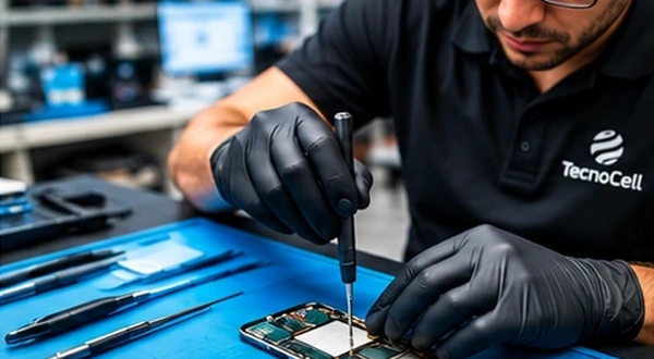 Técnico reparando un celular